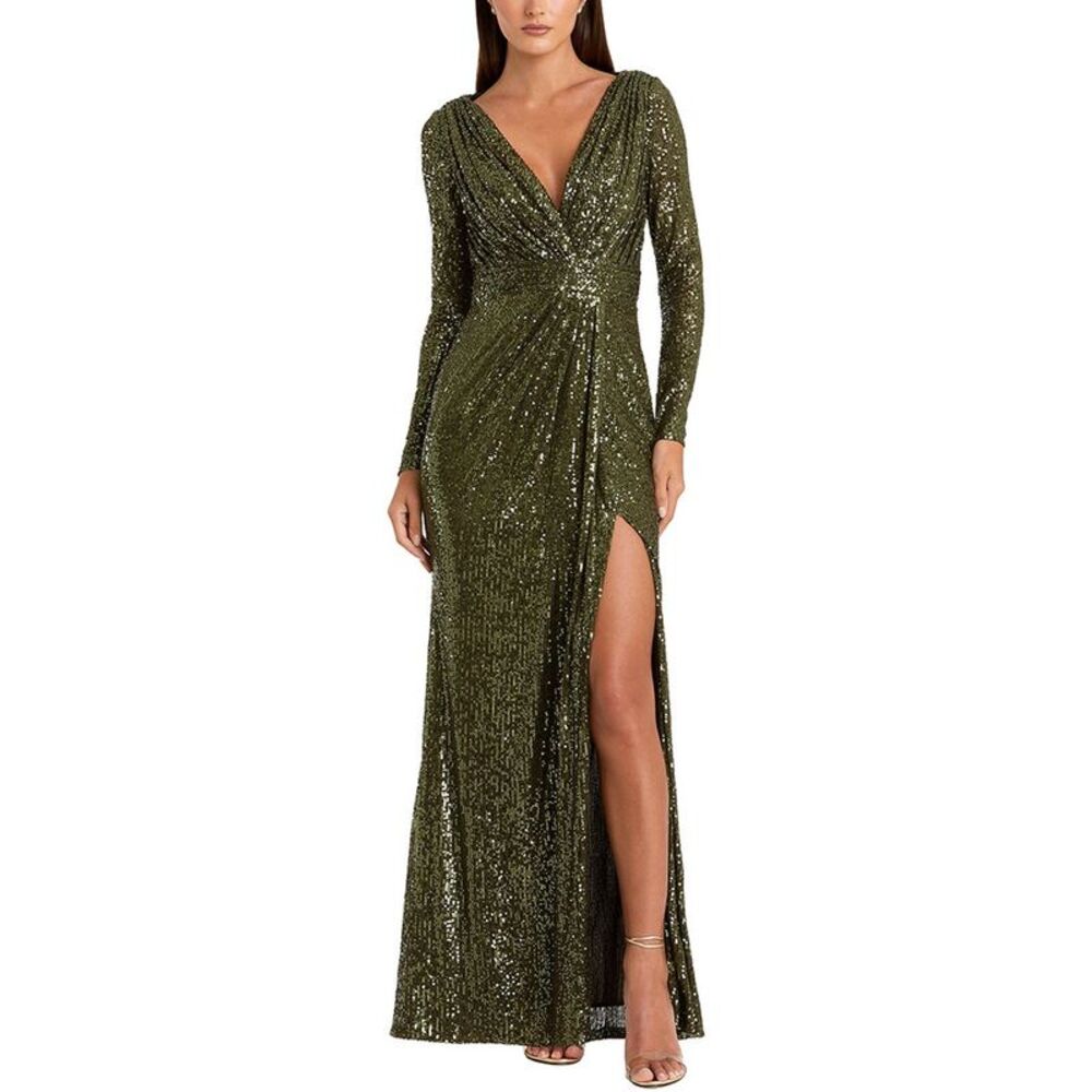 Mac Duggal Womens  Sequined Gown, Green